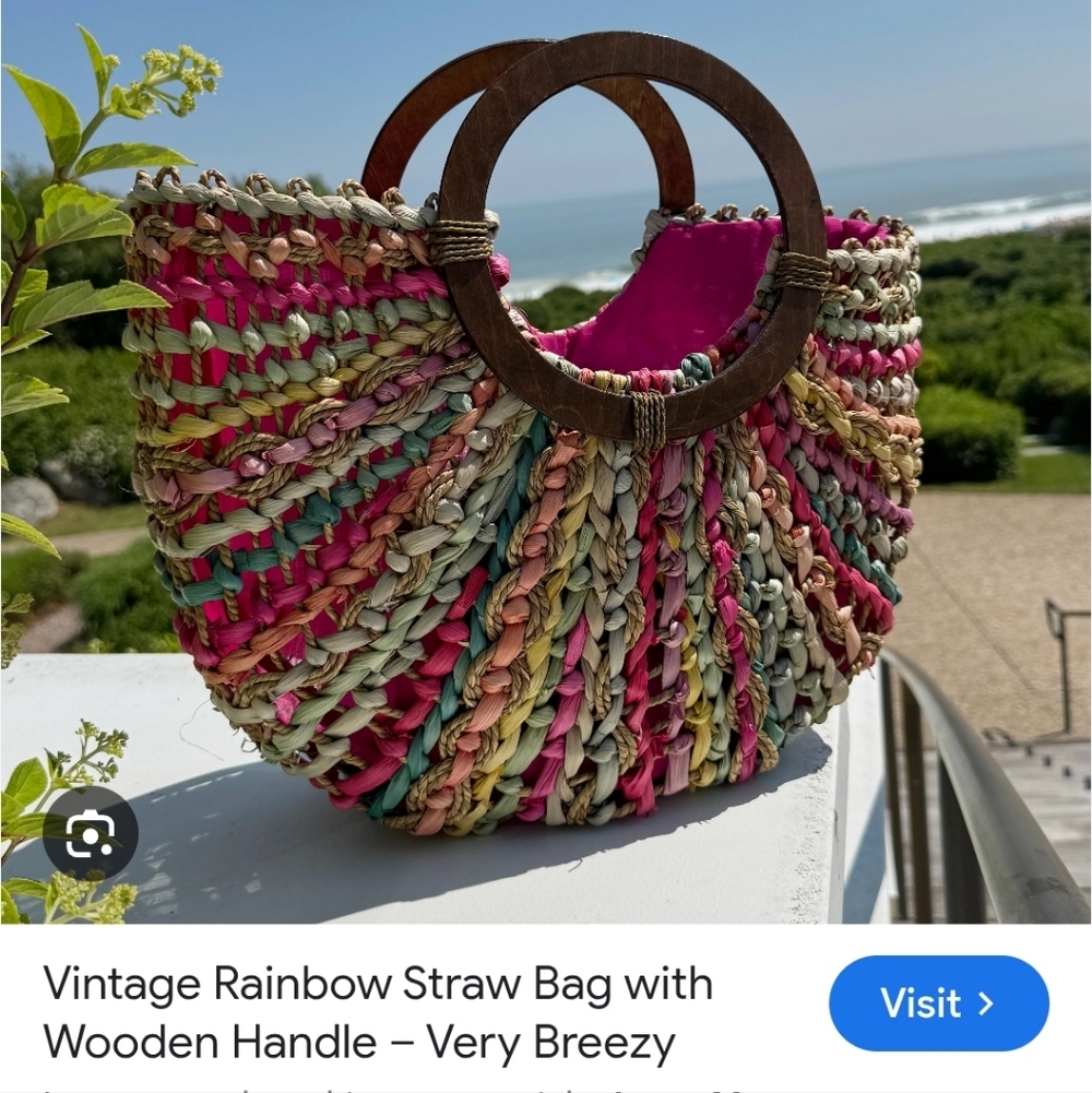 Poppie Jones Multicolor Woven Tote with Wooden Handle